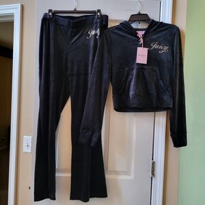 Juicy Couture Velour Liquorice tracksuit 2 Pc Set Hoodie & Pants Size M Medium